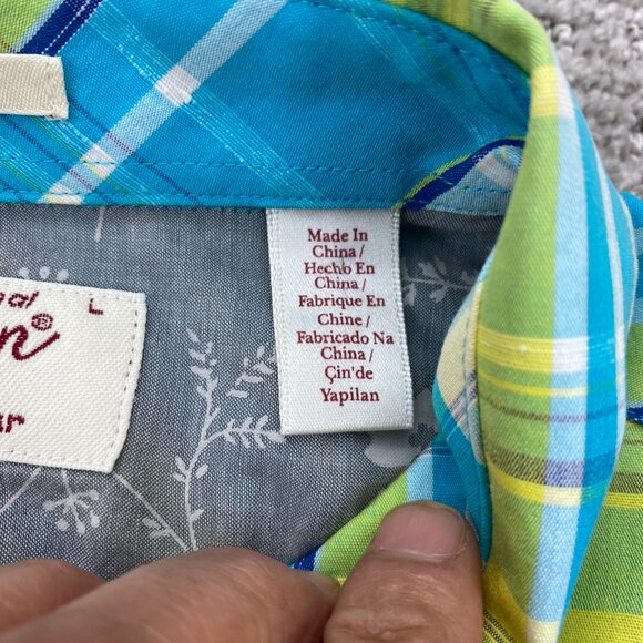 Penguin Shirt Men Large L Teal Yellow Blue Plaid Button Up Casual Polo Classic - Picture 6 of 10